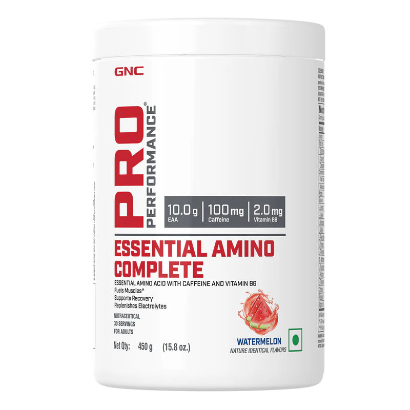 GNC Pro Performance Essential Amino Complete | 450 gm | 30 Servings | Fuels Muscle Growth | Beats Fatigue | Prevents Muscle Cramps | 10g EAA | 100mg Caffeine | 2mg Vitamin B6