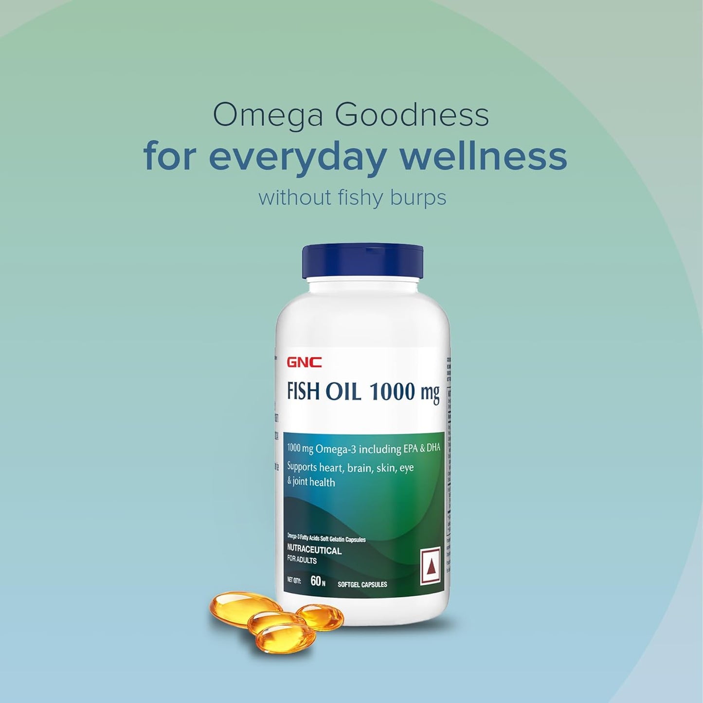 GNC Fish Oil 1000mg Omega-3 with 180mg EPA & 120mg DHA |For Heart, Brain, Joint & Vision Support | Ultra-Pure & Enteric-Coated For No Fishy Aftertaste | USA Formulated