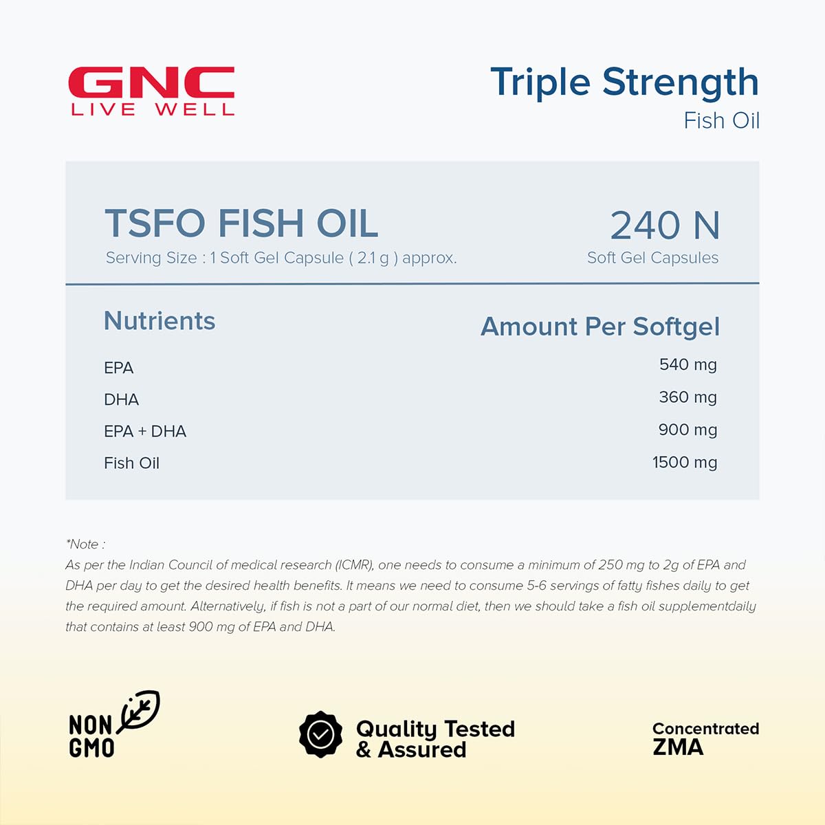 GNC Triple Strength Fish Oil 1500mg Omega-3 with 900mg EPA & DHA |For Heart| Healthy Cholesterol| Joint Comfort| Focus & Vision | Enteric-Coated for No Fishy Aftertaste |USA Formulated