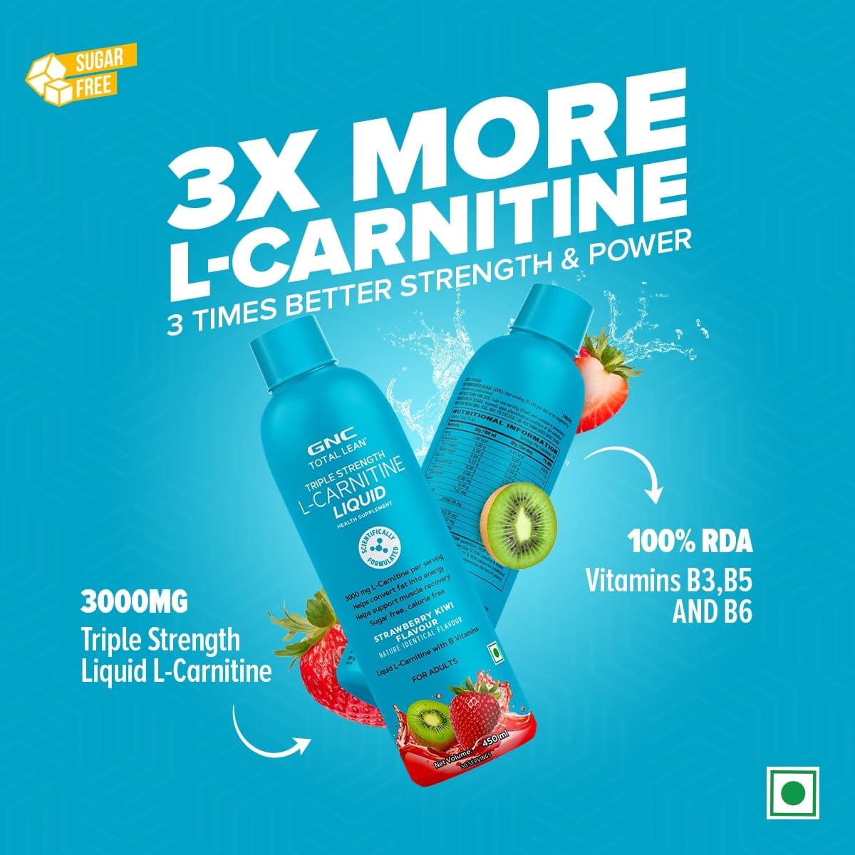 GNC Liquid L-Carnitine 3000mg | Triple Strength Formula | Converts Fat to Energy & Supports Lean Muscle | Fast-Acting for Weight Loss & Recovery | 100% RDA of B3, B5 & B7 for Performance & Stamina