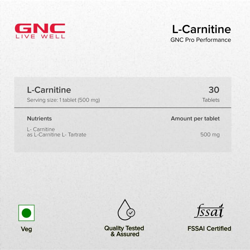 GNC Pro Performance L-Carnitine Tablets | 500mg | Facilitates Fat Metabolism & Muscle Recovery | Aids Weight Loss & Management | Boosts Energy & Supports Heart Heart | USA Formulated