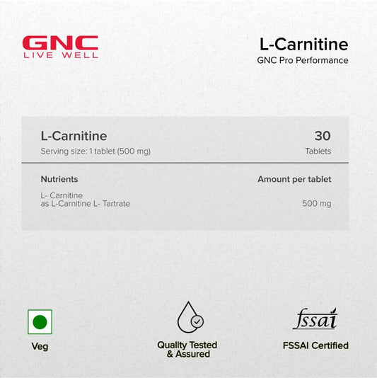 GNC Pro Performance L-Carnitine Tablets | 500mg | Facilitates Fat Metabolism & Muscle Recovery | Aids Weight Loss & Management | Boosts Energy & Supports Heart Heart | USA Formulated