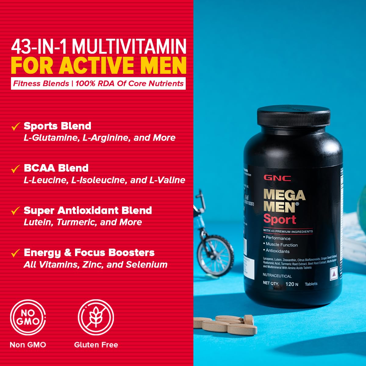 MEGA MEN SPORT Multivitamin | 43 Premium Ingredients | Sports| BCAA & Antioxidant Blends | Energy & Focus Boosters | Non-GMO