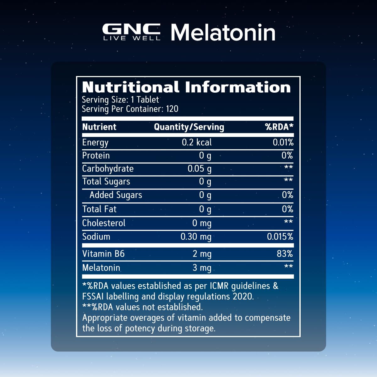 GNC Melatonin with Vitamin B6 | 60 Veg Tablets | 3mg Melatonin & 2 mg Vitamin B6 for Restful Sleep | Improves Sleep Quality | Regulates Sleep-Wake Cycle | Relaxes Nervous System | USA-formulated