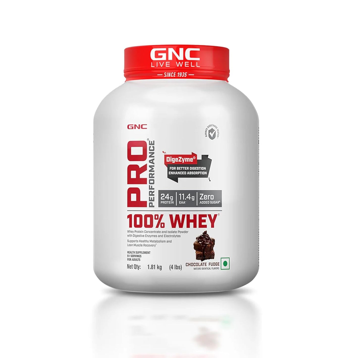 GNC Pro Performance 100% Whey Protein | Muscle Growth | Muscle Recovery | DigeZyme® For Easy Digestion | Informed Choice Certified | 24g Protein | 5.5g BCAA