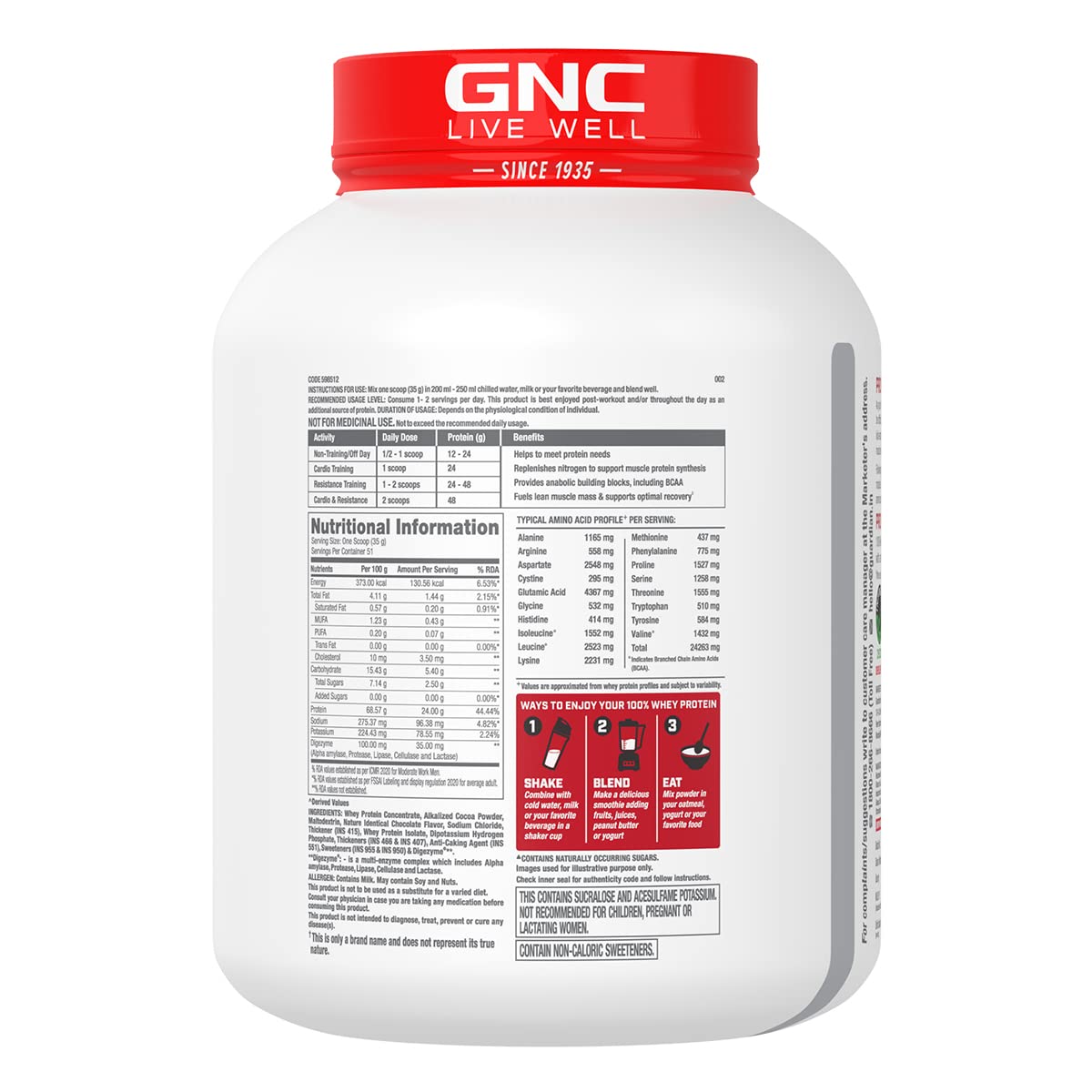 GNC Pro Performance 100% Whey Protein | Muscle Growth | Muscle Recovery | DigeZyme® For Easy Digestion | Informed Choice Certified | 24g Protein | 5.5g BCAA