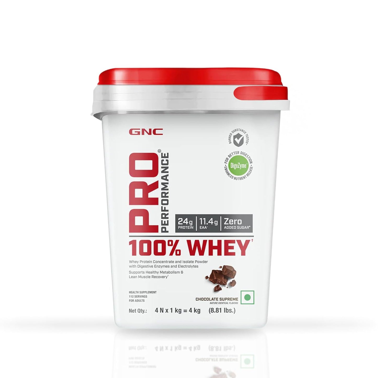GNC Pro Performance 100% Whey Protein | Muscle Growth | Muscle Recovery | DigeZyme® For Easy Digestion | Informed Choice Certified | 24g Protein | 5.5g BCAA
