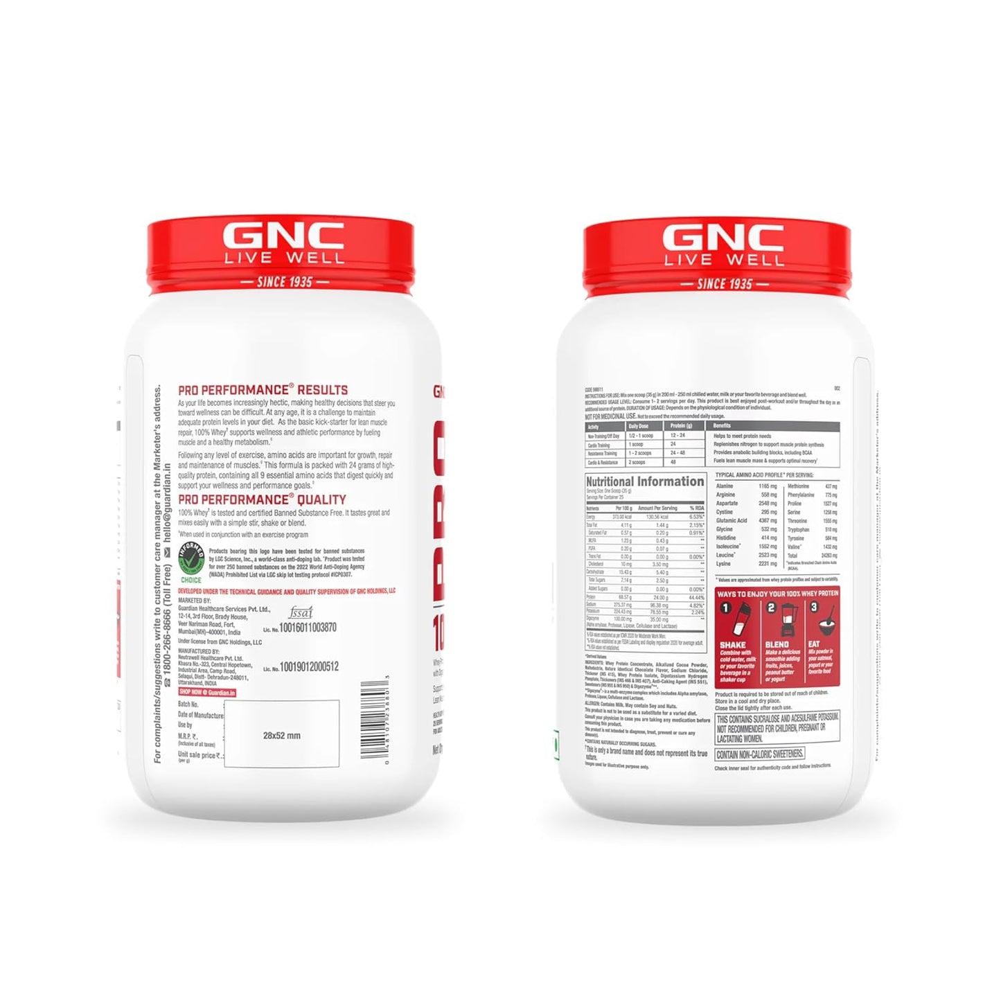 GNC Pro Performance 100% Whey Protein | Muscle Growth | Muscle Recovery | DigeZyme® For Easy Digestion | Informed Choice Certified | 24g Protein | 5.5g BCAA