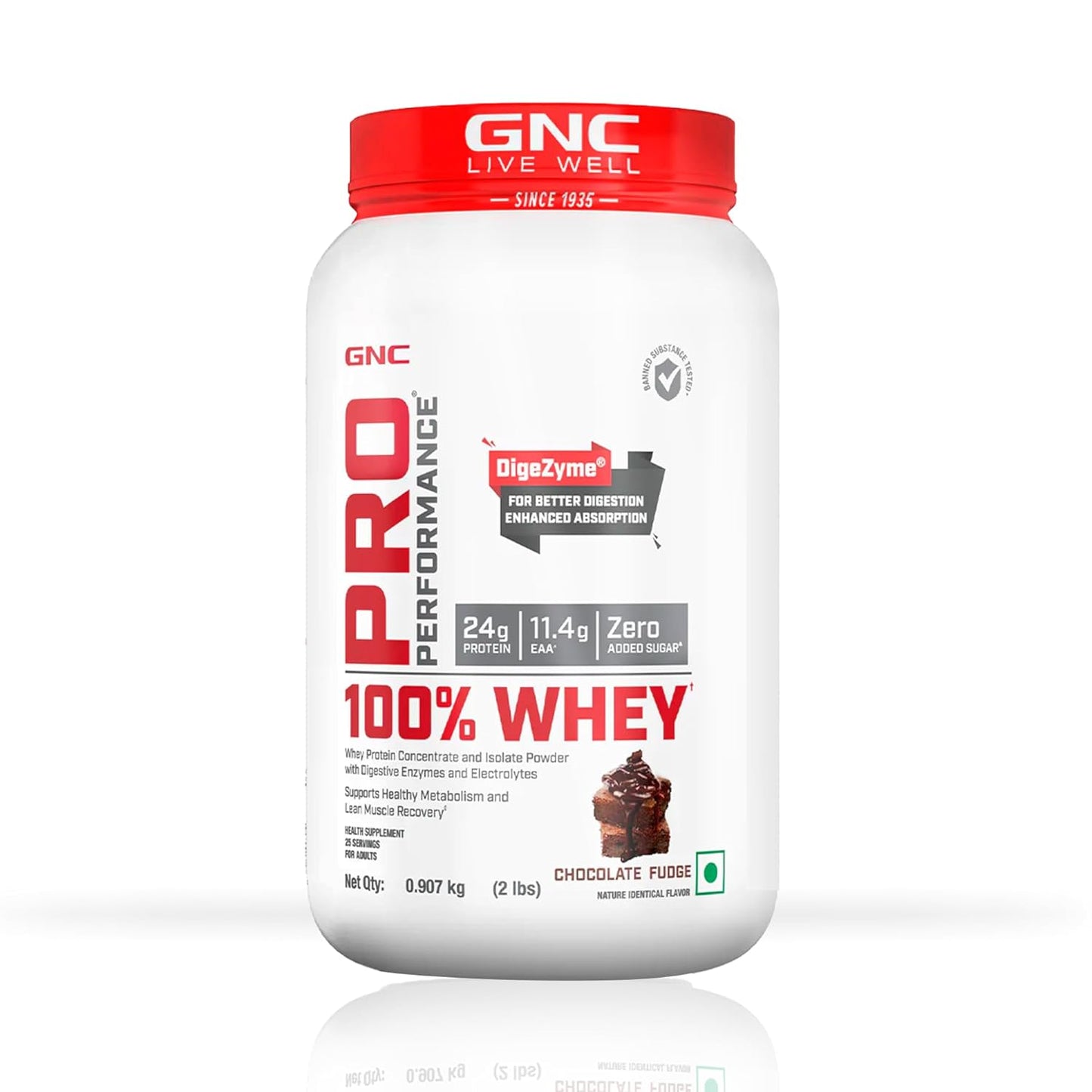 GNC Pro Performance 100% Whey Protein | Muscle Growth | Muscle Recovery | DigeZyme® For Easy Digestion | Informed Choice Certified | 24g Protein | 5.5g BCAA