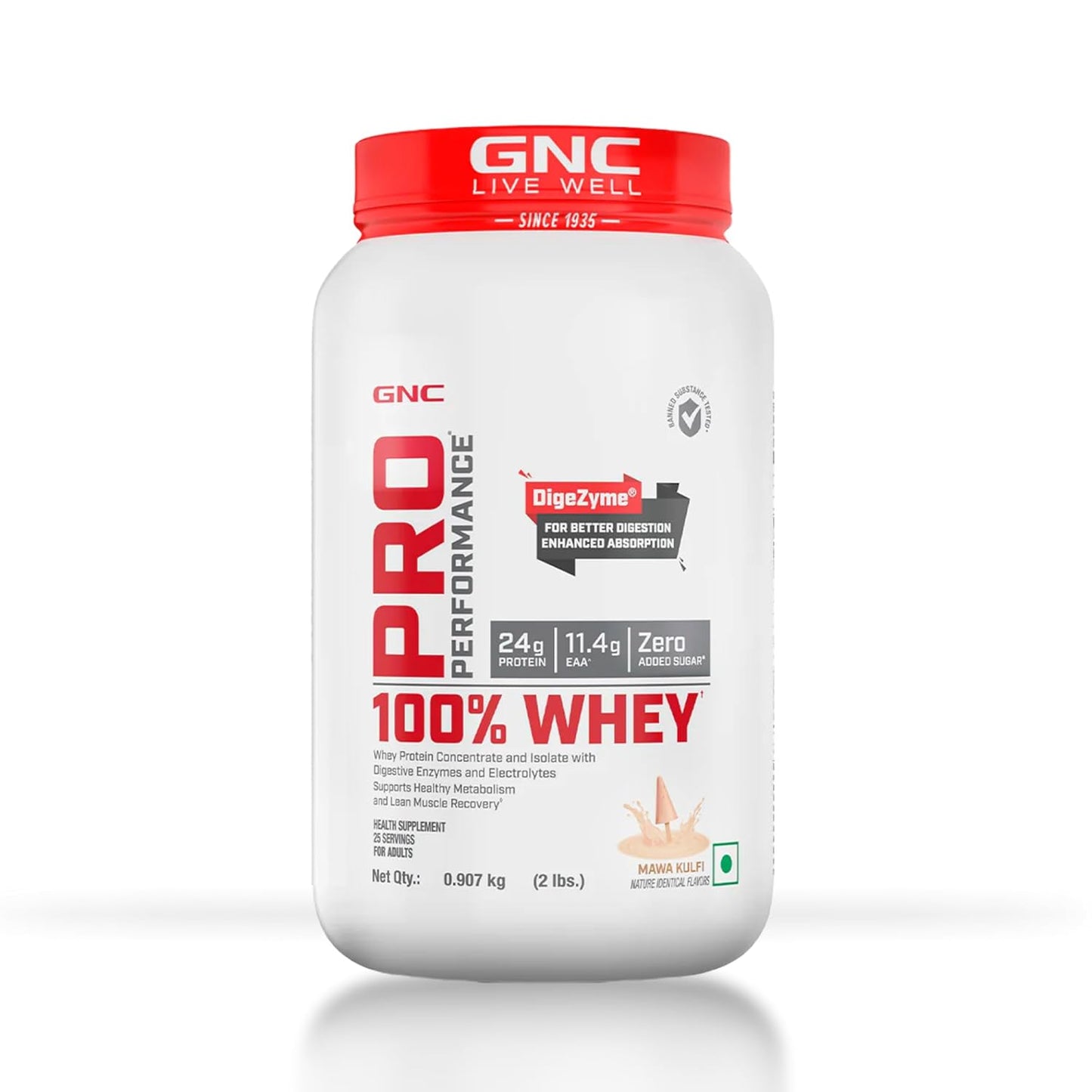 GNC Pro Performance 100% Whey Protein | Muscle Growth | Muscle Recovery | DigeZyme® For Easy Digestion | Informed Choice Certified | 24g Protein | 5.5g BCAA