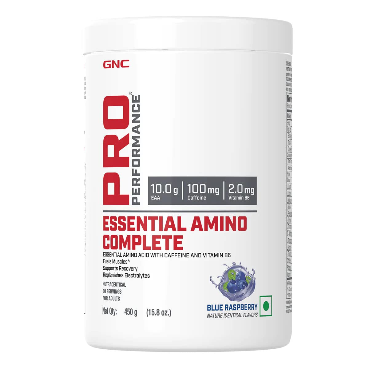 GNC Pro Performance Essential Amino Complete | 450 gm | 30 Servings | Fuels Muscle Growth | Beats Fatigue | Prevents Muscle Cramps | 10g EAA | 100mg Caffeine | 2mg Vitamin B6