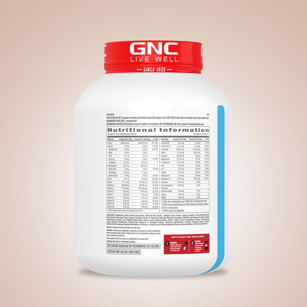 GNC Pro Performance Weight Gainer | 3kg | 73g Protein | 2200 Calories for Muscle Growth | 400g Carbs for Post-Workout Recovery | Reduces Muscle Breakdown & Boosts Endurance