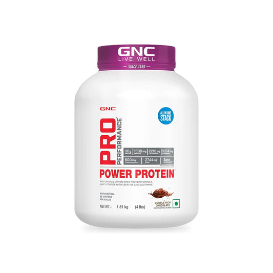 GNC Pro Performance Power Protein | 4 lbs|1.81 Kg | 6 In One Stack | 1500 Mg Creatine| No Added Sugar| 2744 MG BCAA | Informed Choice Certified | 30g Protein | 2.2g L-Glutamine | Energy Features Enzymes For Better Digestion | Double Rich Chocolate