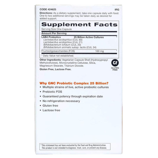 GNC Probiotic Complex with 25 Billion CFUs | 30 Vegetarian Capsules