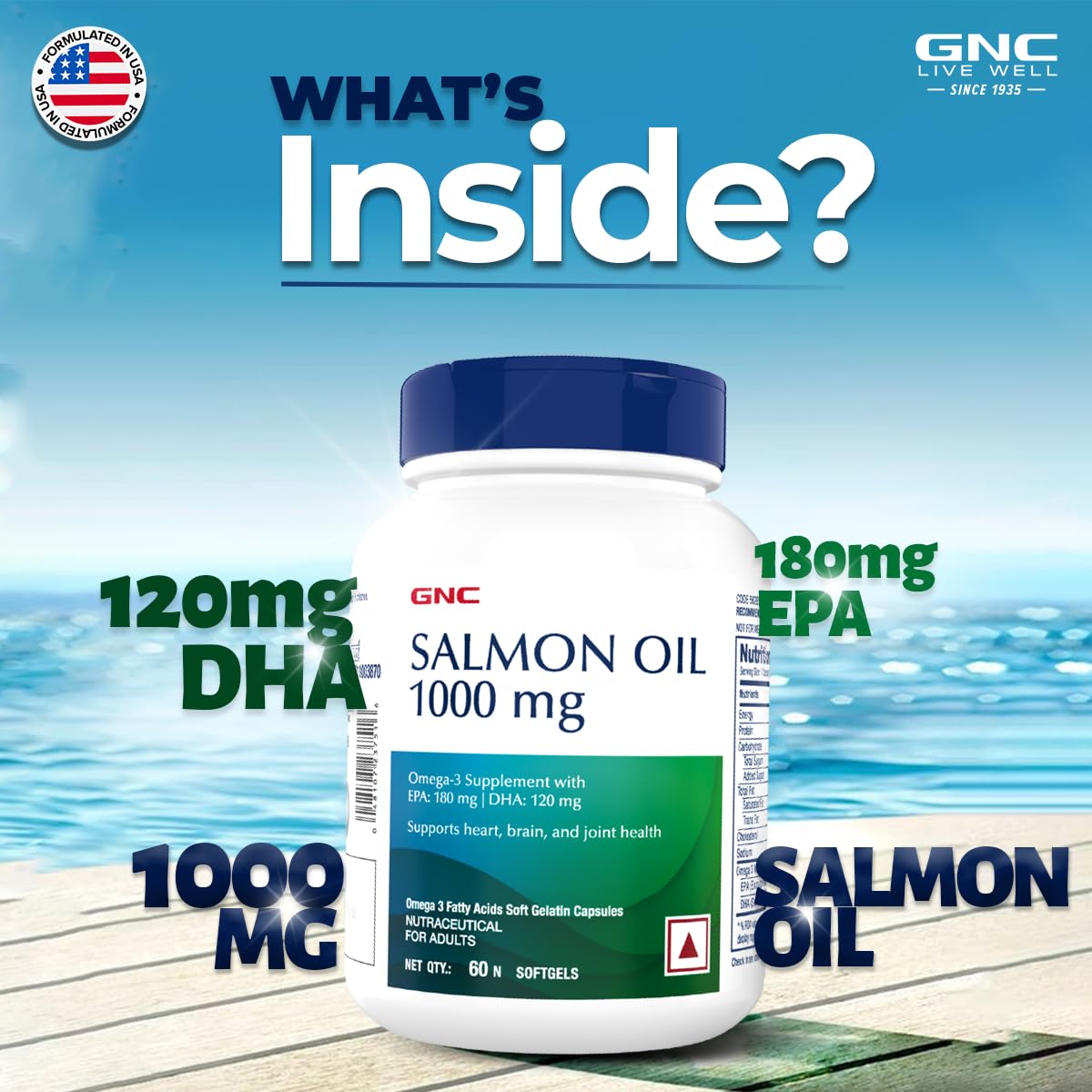 GNC 1000MG Salmon Oil for Men & Women | 60 Softgels | Rich Omega-3s with EPA & DHA | Relieves Joint Ache | Promotes Healthy Heart | Supports Memory | Protects Eye Health | Formulated in USA