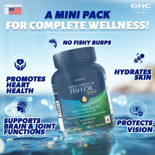 GNC 1500 Mg Triple Strength Fish Oil Mini Omega 3 Softgels For Men & Women| 540 Mg Epa & 360 Mg Dha | No Fishy Burps | For Men & Women |Formulated In Usa