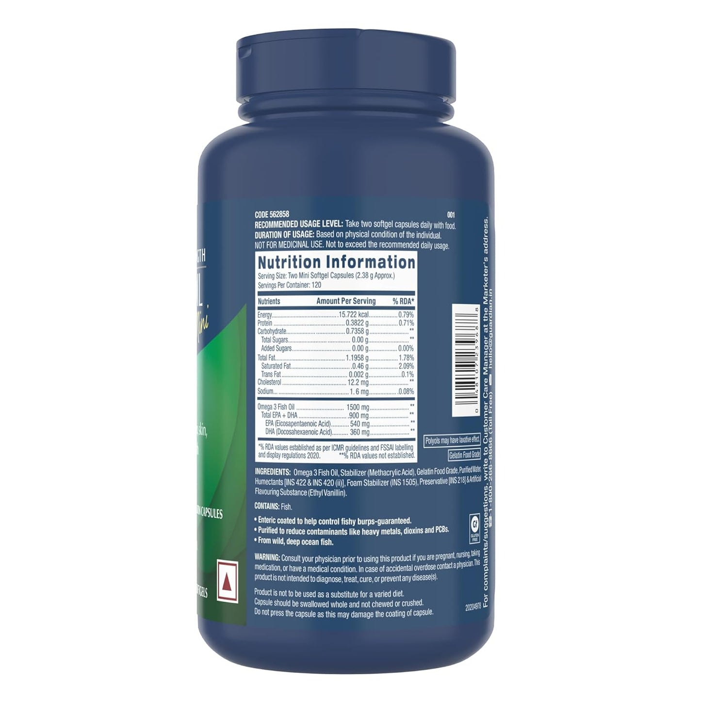GNC 1500 Mg Triple Strength Fish Oil Mini Omega 3 Softgels For Men & Women| 540 Mg Epa & 360 Mg Dha | No Fishy Burps | For Men & Women |Formulated In Usa