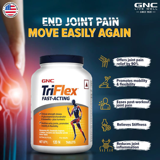 GNC TriFlex Fast Acting | 120 Caplets | 7X Better Joint Health | Soothes Painful Joints | Relieves Stiffness | Provides Mobility Support | Formulated In USA | Contains Glucosamine & Chondroitin