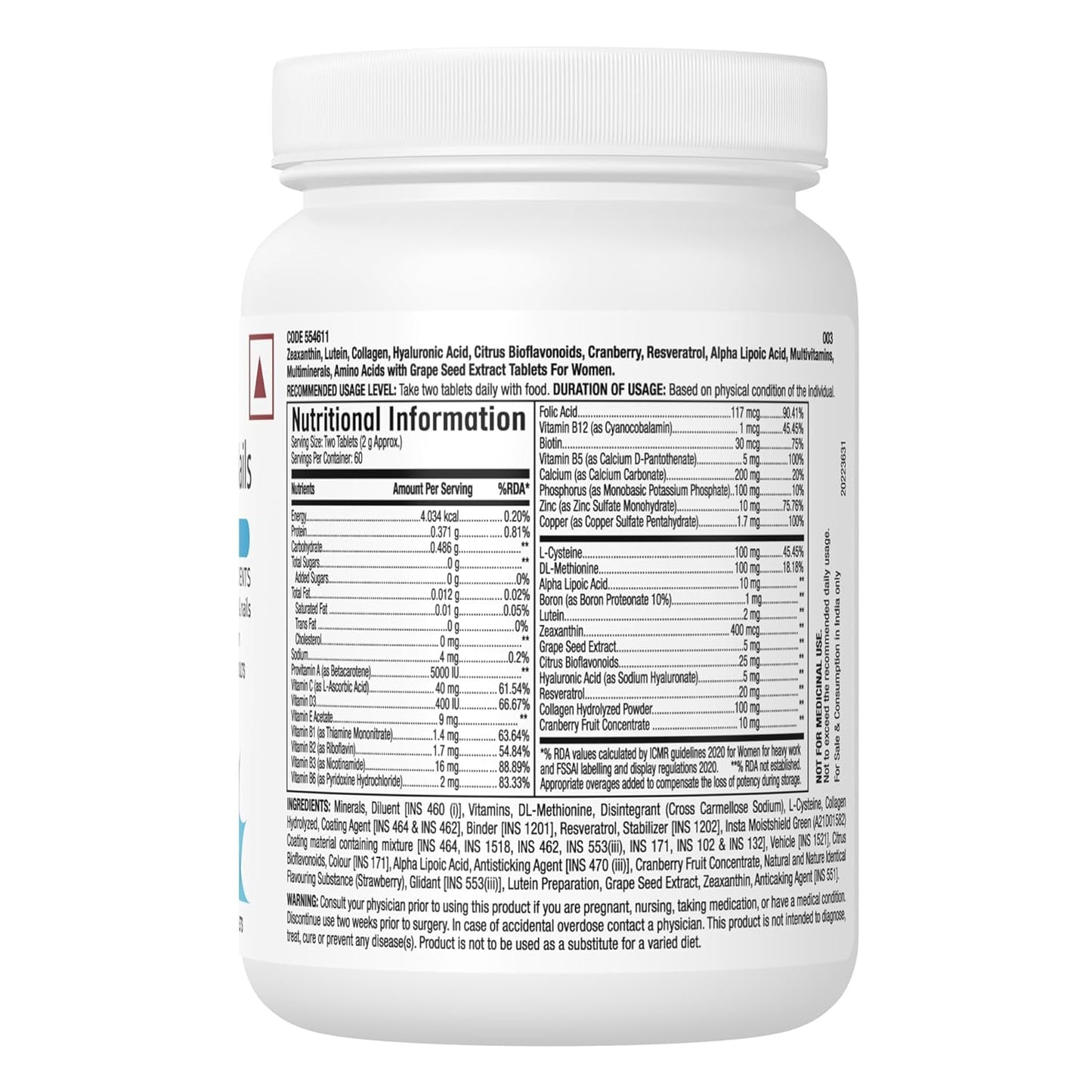 GNC Women's Hair, Skin and Nails Multivitamin With Biotin For Women| 120 Tablets |Hair Fall Control |Improved Hair Growth|Younger-Looking Skin |Stronger Nails |28 Premium Ingredients