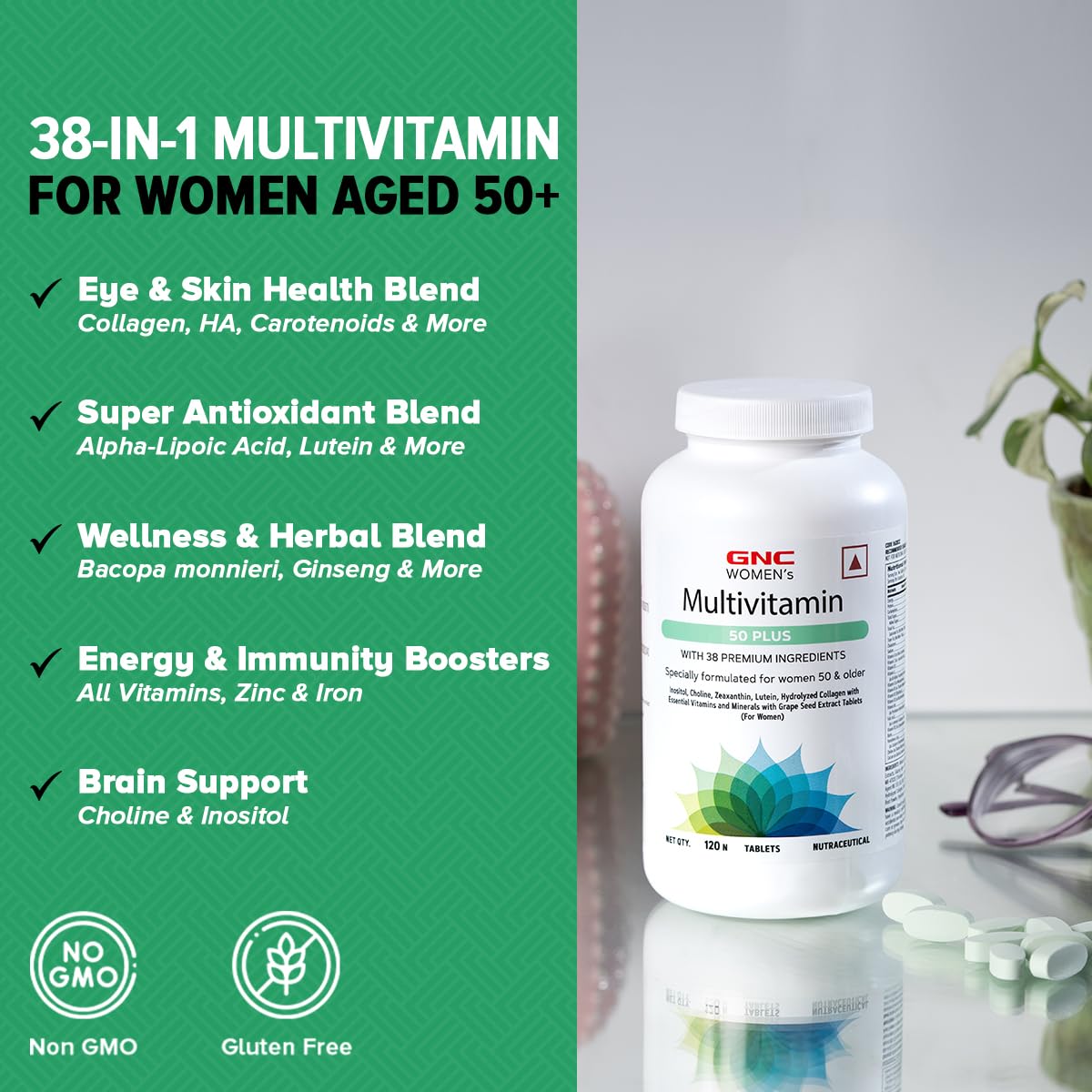 GNC Women's Multivitamin 50 Plus | 120 Tablets | 38 Premium Ingredients | Combats Ageing | Supports Memory | Protects Vision | Enhances Bone Strength | Promotes Overall Well-Being | Formulated In USA