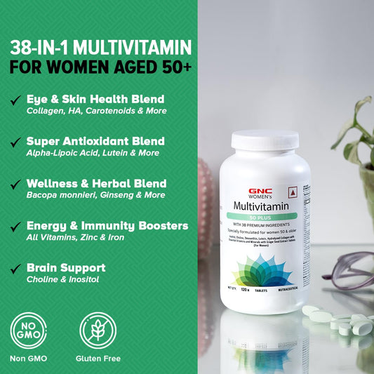 GNC Women's Multivitamin 50 Plus | 120 Tablets | 38 Premium Ingredients | Combats Ageing | Supports Memory | Protects Vision | Enhances Bone Strength | Promotes Overall Well-Being | Formulated In USA