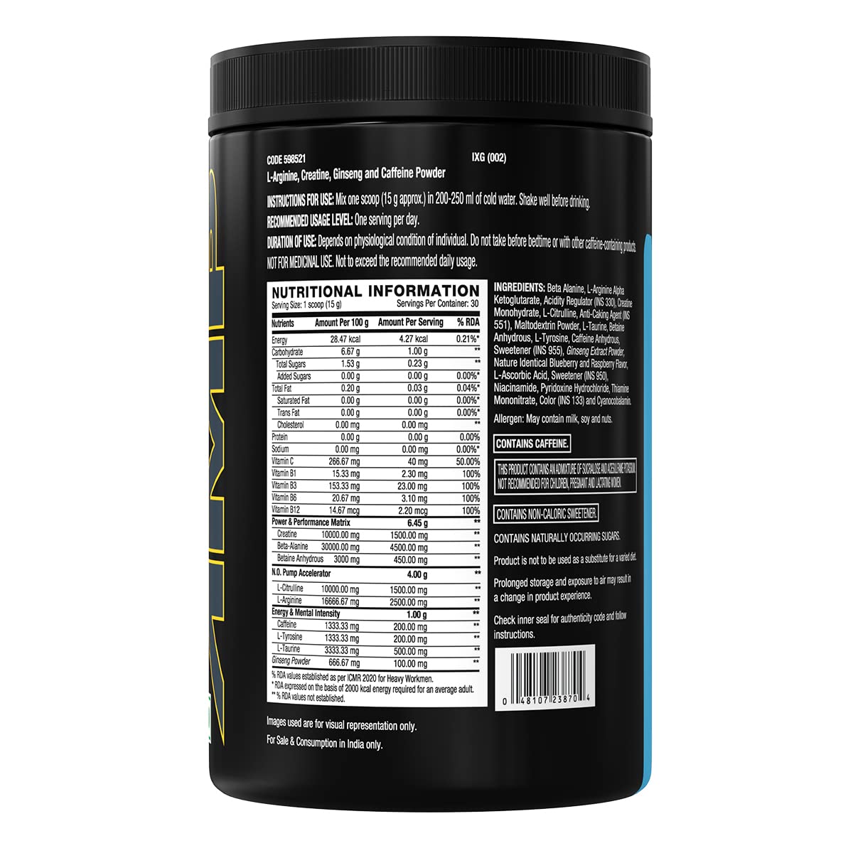 GNC AMP Gold Series Ultra Rush Pre-Workout | 450 gm | 30 Servings | Maximum Energy & Stamina | Deep Mental Focus | Powerful Muscle Pump | 4.5g Beta-Alanine | 1.5g L-Citrulline | 2.5g L-Arginine