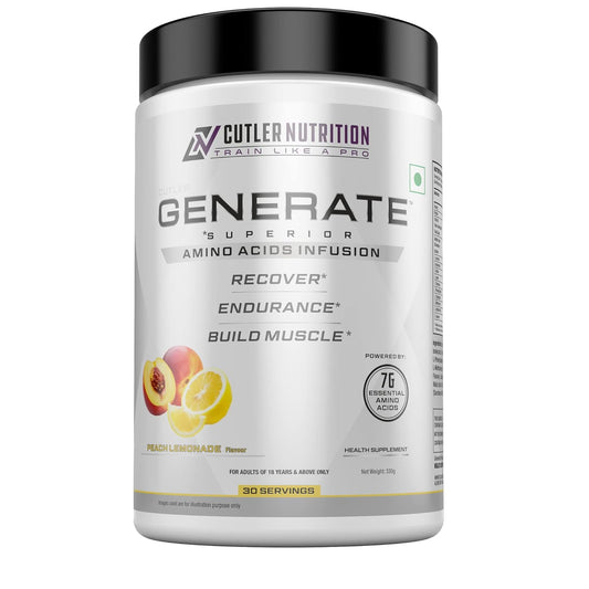 Cutler Nutrition Generate - EAA and BCAA Powder | Best Post Workout Recovery Drink and BCAA Supplement with Essential Amino Acids, 5g BCAAs, 2g EAAs for Lean Muscle Mass | 330g | 30 Servings