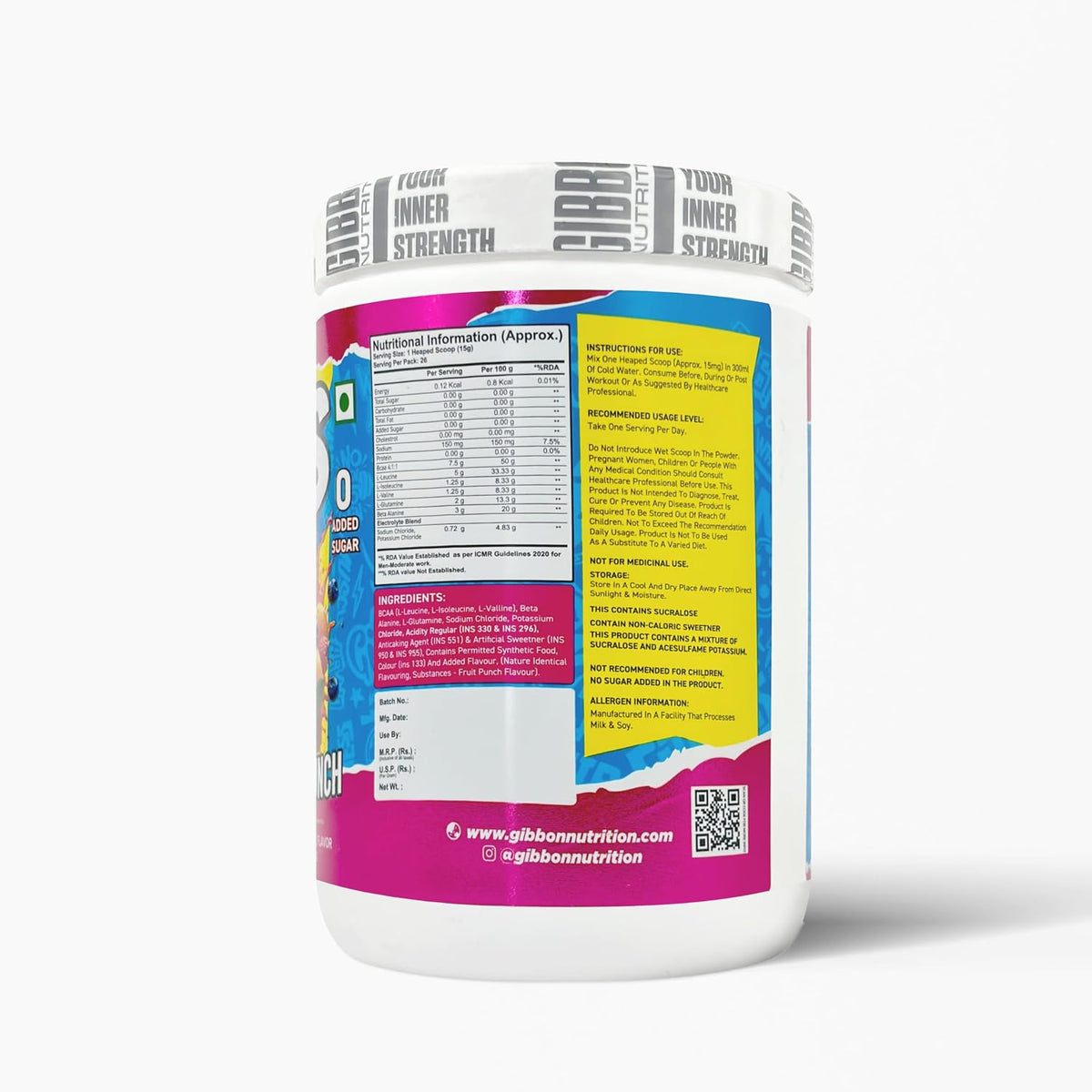 GIBBON Focus BCAA 4:1:1 Powder with Beta Alanine & L-Glutamine | Advanced Muscle Recovery & Endurance Support | Amino Acid Supplement for Lean Muscle & Performance
