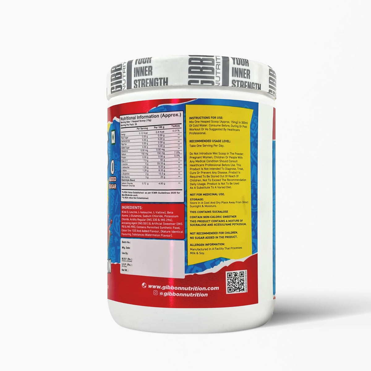 GIBBON Focus BCAA 4:1:1 Powder with Beta Alanine & L-Glutamine | Advanced Muscle Recovery & Endurance Support | Amino Acid Supplement for Lean Muscle & Performance