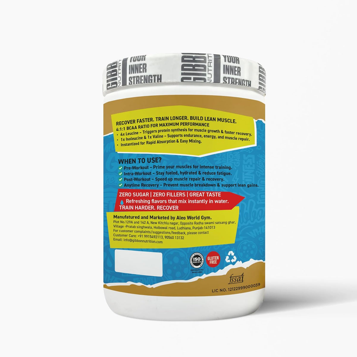 GIBBON Focus BCAA 4:1:1 Powder with Beta Alanine & L-Glutamine | Advanced Muscle Recovery & Endurance Support | Amino Acid Supplement for Lean Muscle & Performance