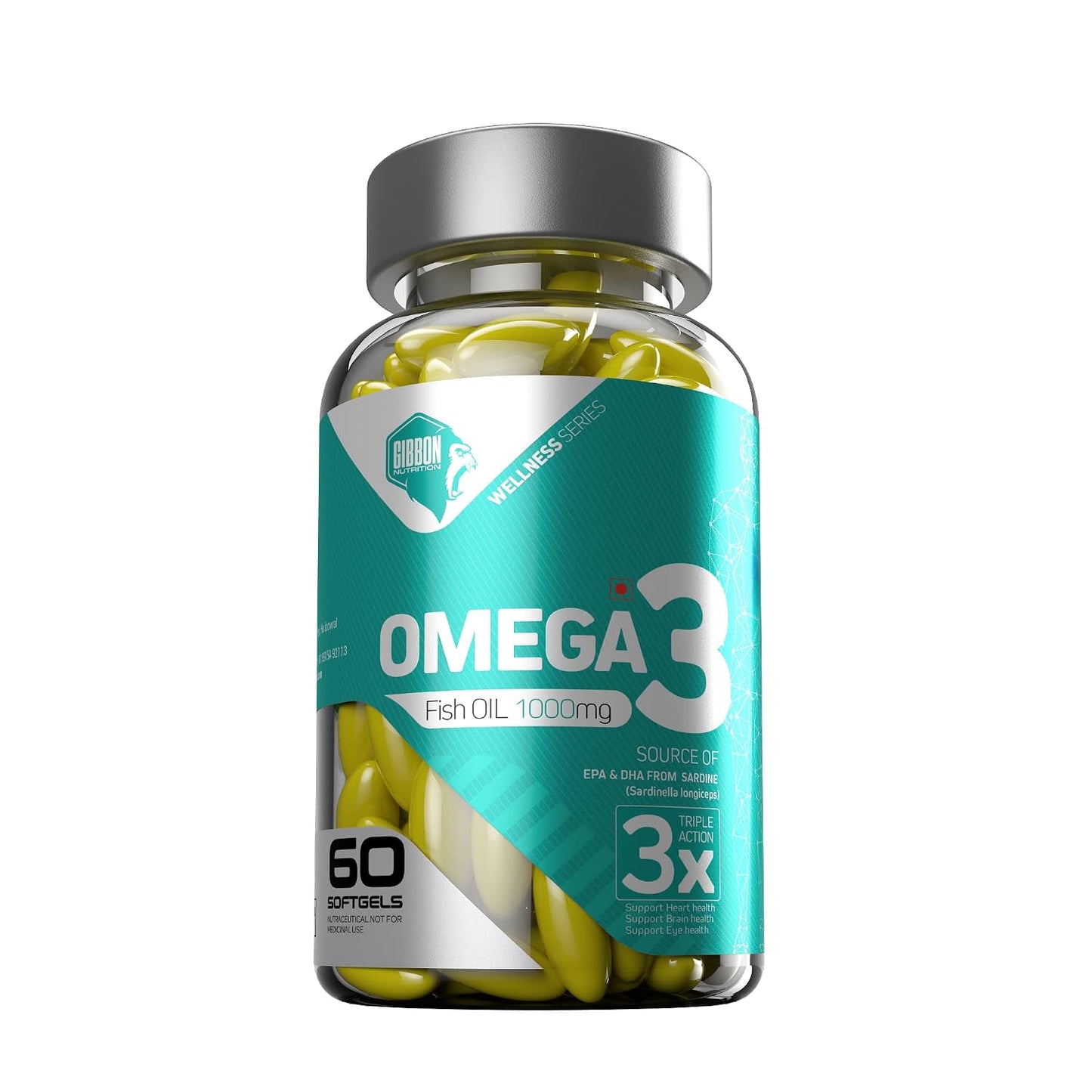 Gibbon Omega 3 Capsules |Support Heart, Brain & Eye Health |High Source of EPA and DHA From Sardine