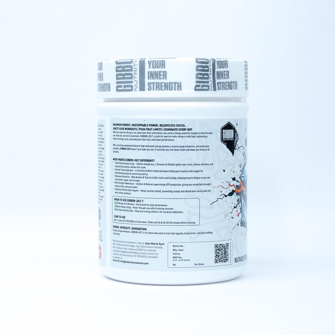 GIBBON JOLT Fierce Pre-Workout | 7000mg Citrulline|5400mg Beta-Alanine| 300mg Caffeine |1000mg Taurine | Zero Sugar|Vegetarian| Gluten Free
