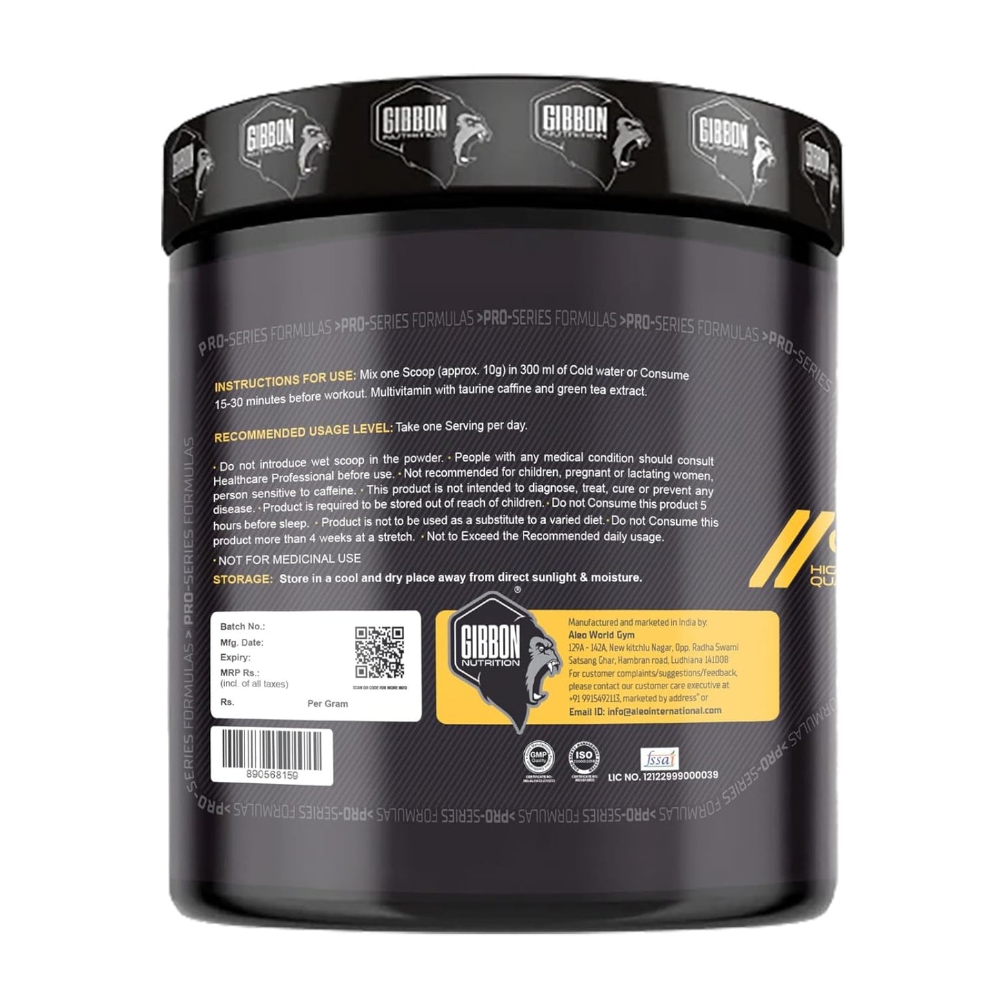 Gibbon Level 10 Pre-Workout Powder With Caffeine| Creatine Monohydrate| Citrulline | For Men & Women