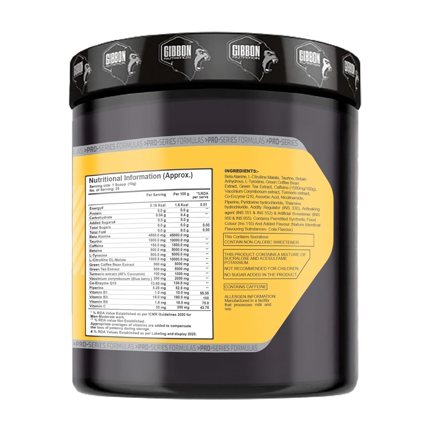 Gibbon Level 10 Pre-Workout Powder With Caffeine| Creatine Monohydrate| Citrulline | For Men & Women