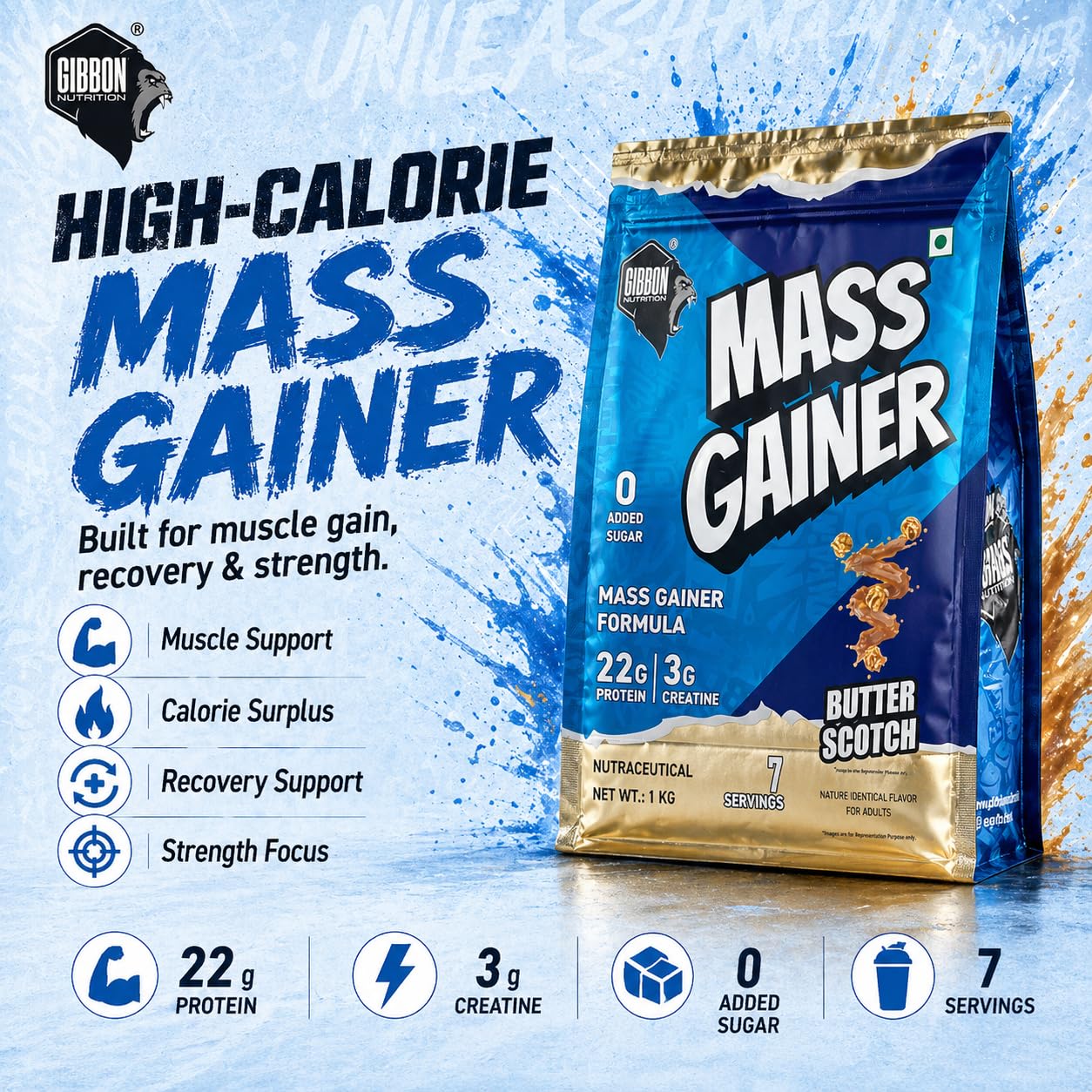 Gibbon Mass Gainer Protein Powder with Testosterone Booster| Nutrition Mass Gainer |Advanced Muscle & Strength Builder with Testosterone Boosters
