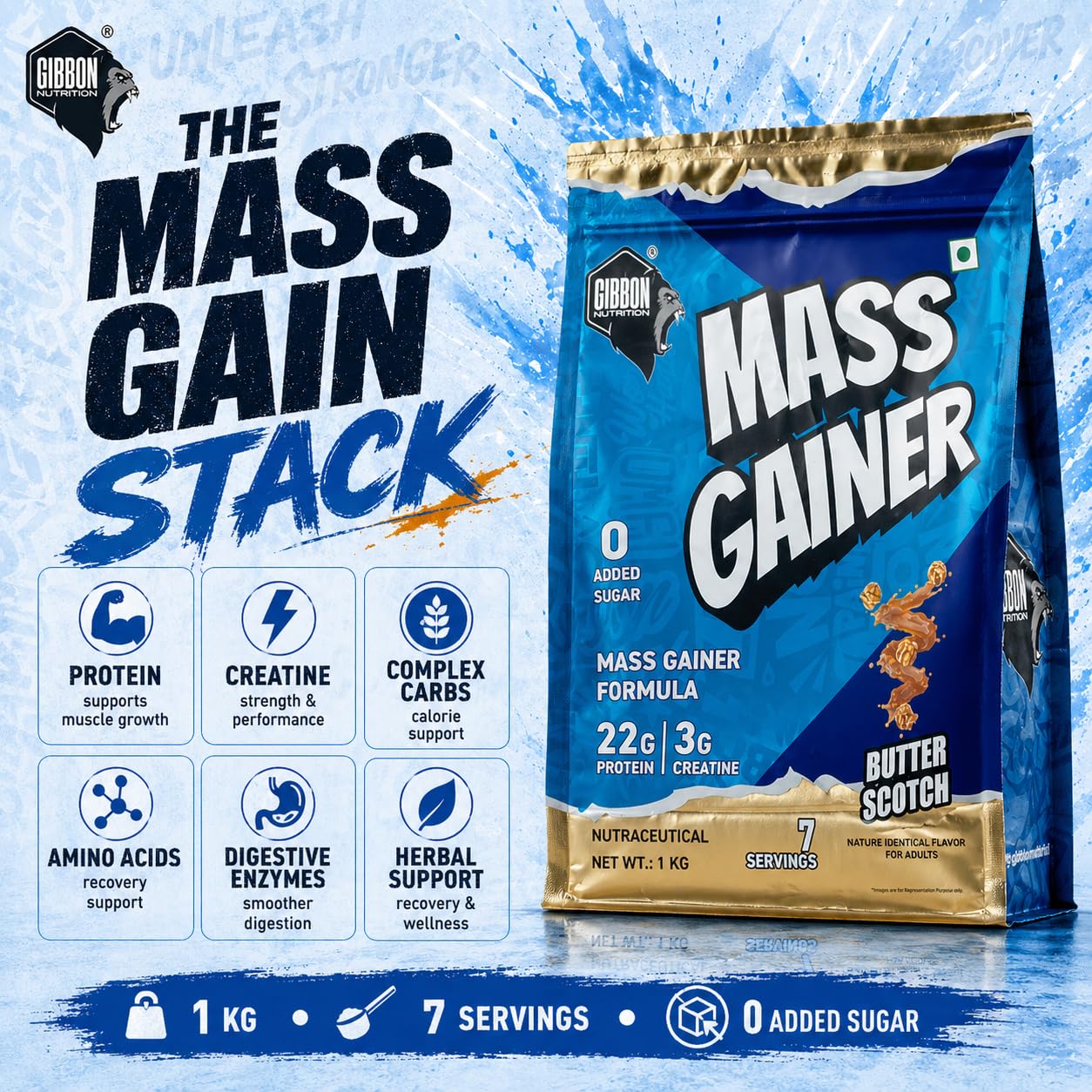 Gibbon Mass Gainer Protein Powder with Testosterone Booster| Nutrition Mass Gainer |Advanced Muscle & Strength Builder with Testosterone Boosters