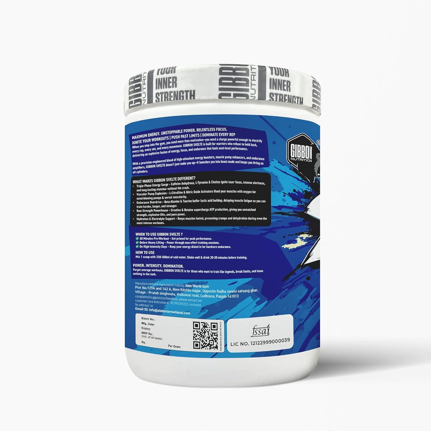 GIBBON Svelte Pre Workout Powder | Energy & Focus Booster with Citrulline Malate| Beta Alanine| Taurine & Caffeine | Nitric Oxide Muscle Pump Formula | Gym & Training Performance Supplement
