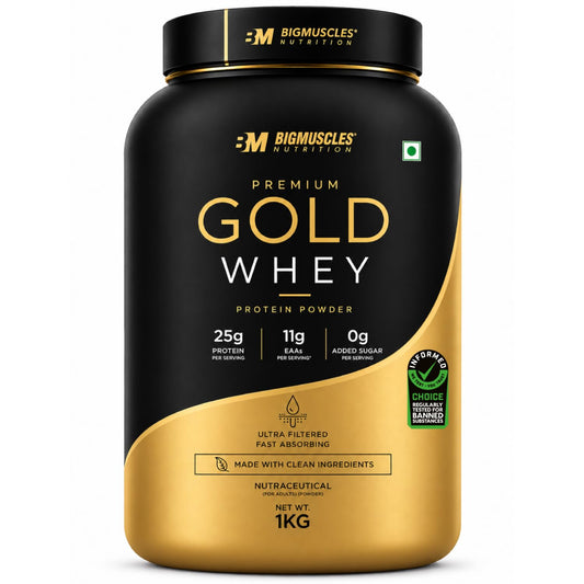 Bigmuscles Nutrition Premium Gold Whey | Informed Choice UK Certified | Isolate Whey Protein Blend | 25g Protein | 11g EAA | ProHydrolase Enzyme Technology