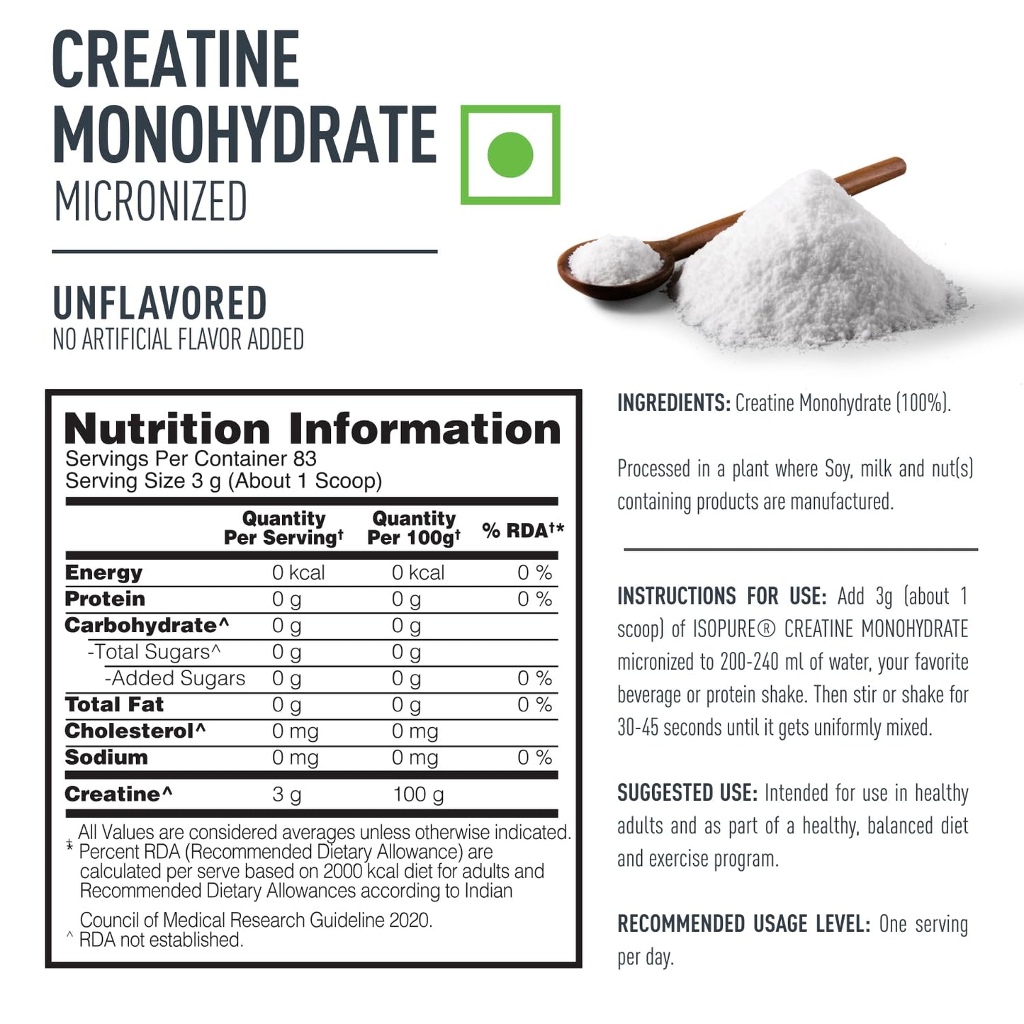 Isopure 100% Creatine Monohydrate Micronized| Increase Lean Muscle Mass| Enhances Muscular Endurance