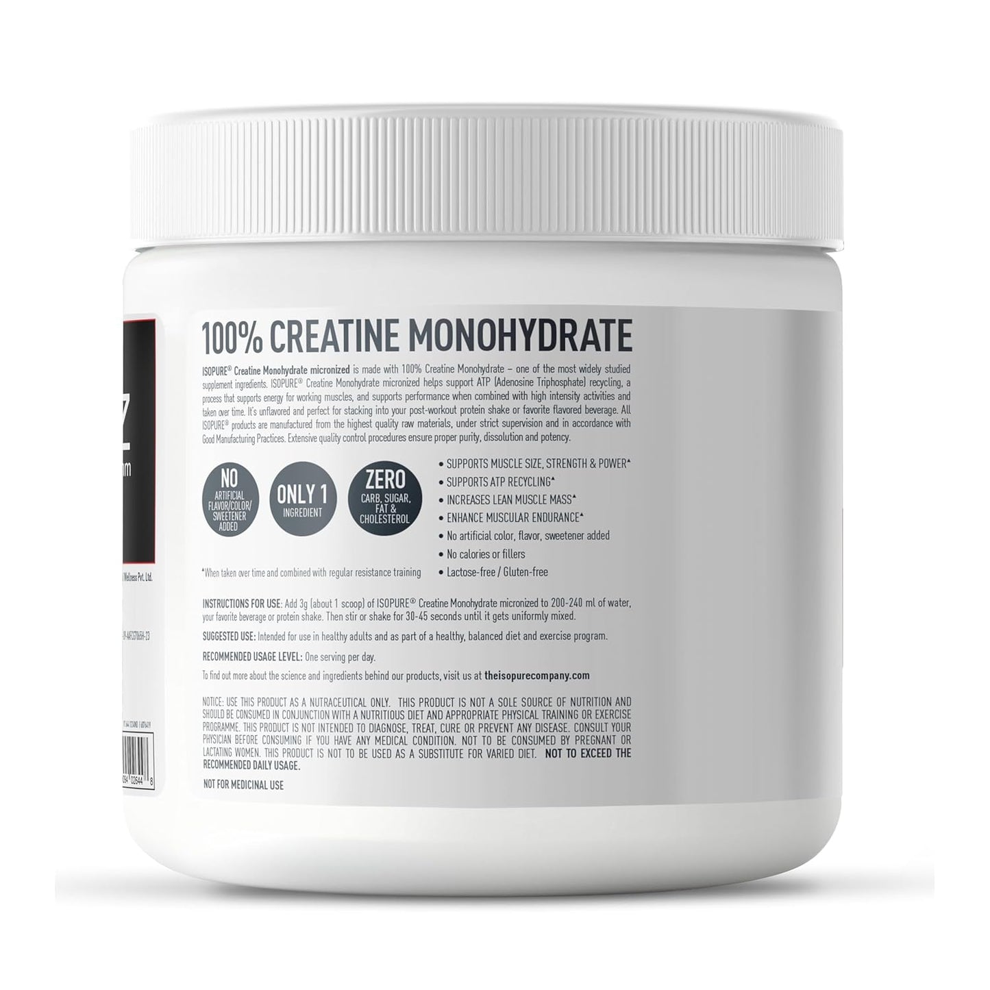 Isopure 100% Creatine Monohydrate Micronized| Increase Lean Muscle Mass| Enhances Muscular Endurance