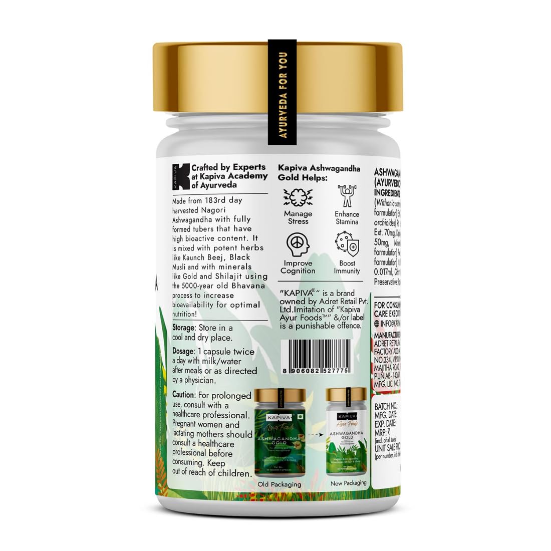 Kapiva Ashwagandha Gold |183rd day Nagori Ashwagandha | 5% Withanolide | Helps in Stress & Sleep Management | Improves Gym Performance | For Men & Women