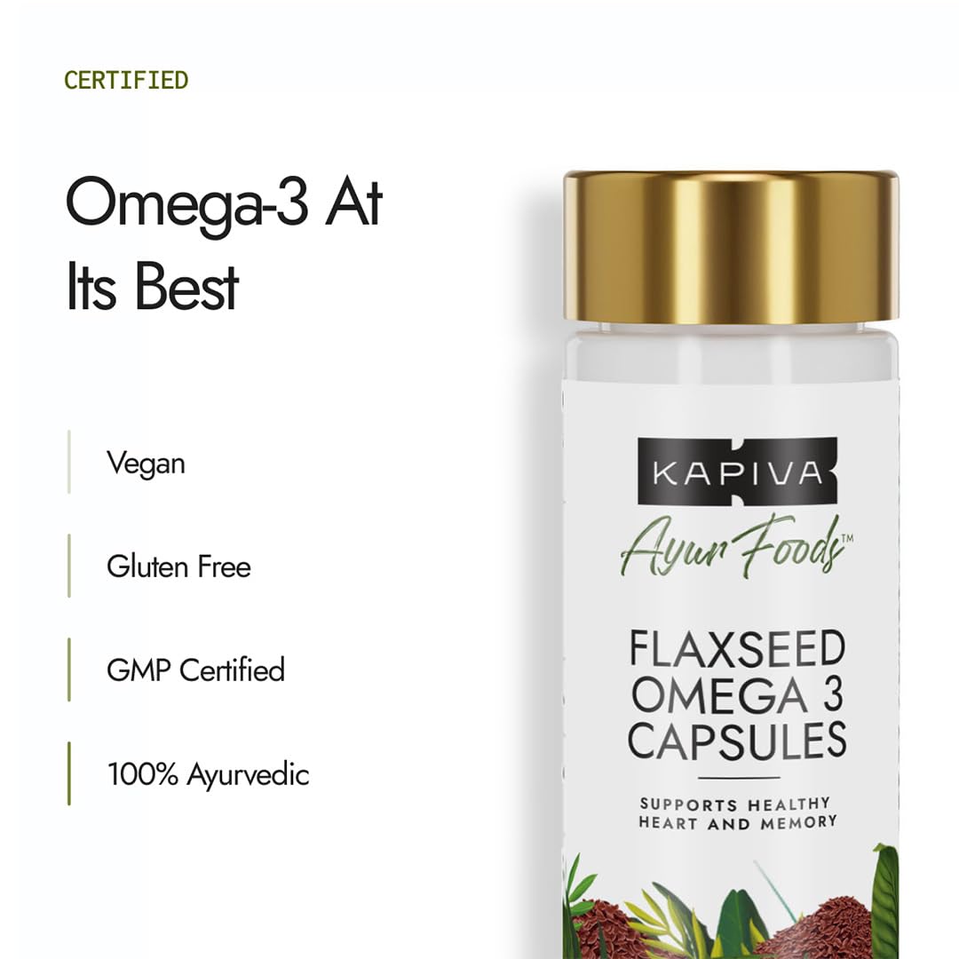 Kapiva Flaxseed Omega 3 Capsules | Vegetarian Flaxseed Oil Omega | Better Joint & Heart Health