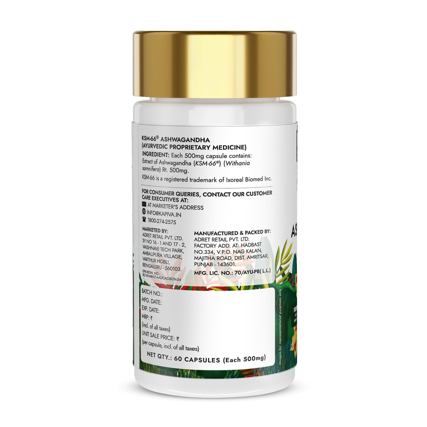 Kapiva KSM-66 Ashwagandha 500 mg | Clinically Proven 5% Withanolides | 100% Root Extract | Stress Relief & Cortisol Balance | Energy & Stamina Booster | Vegan Non-GMO GMP-Certified