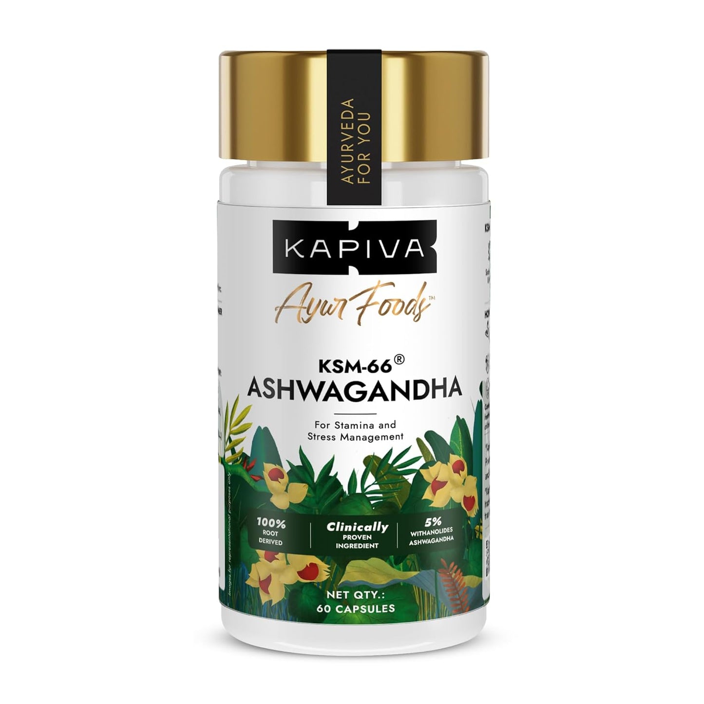 Kapiva KSM-66 Ashwagandha 500 mg | Clinically Proven 5% Withanolides | 100% Root Extract | Stress Relief & Cortisol Balance | Energy & Stamina Booster | Vegan Non-GMO GMP-Certified