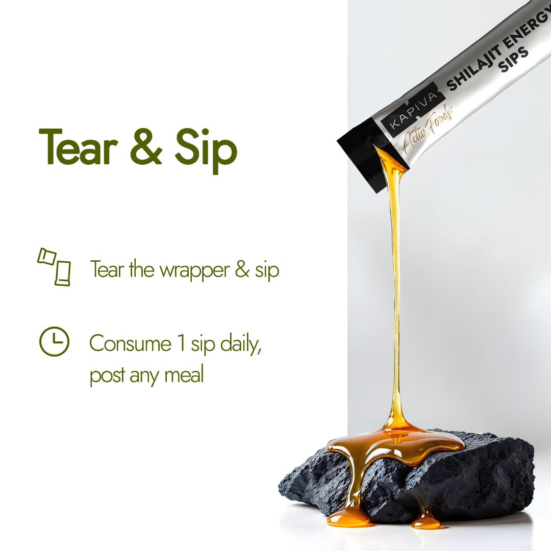 Kapiva Shilajit Energy Sips | With 100% Pure Shilajit/Shilajeet | 250mg Shilajit/Stick | Boosts Energy & Stamina