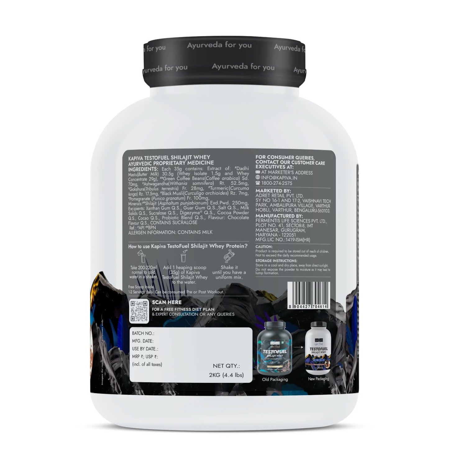 Kapiva Testofuel Shilajit Whey Protein | 25g Protein | 250mg Shilajit | 5.5g BCAA | Faster Absorption | Digezyme blend | WADA Compliant