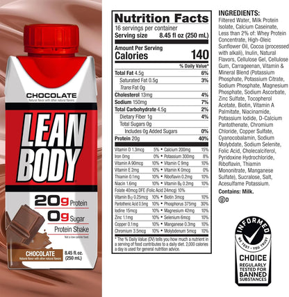 Labrada Lean Body Ready-to-Drink Vanilla Protein Shake| 40g Protein | 0 Sugar| Gluten Free| 22 Vitamins & Minerals