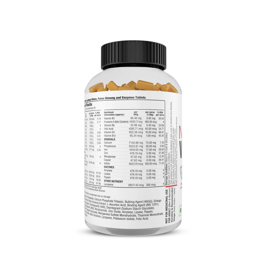 Labrada MultiVitamin Tablet| 10 Vitamins|7 Minerals| Gingko Bilboa Extrac | Panax Ginseng| Lycopene| 3 Enzymes