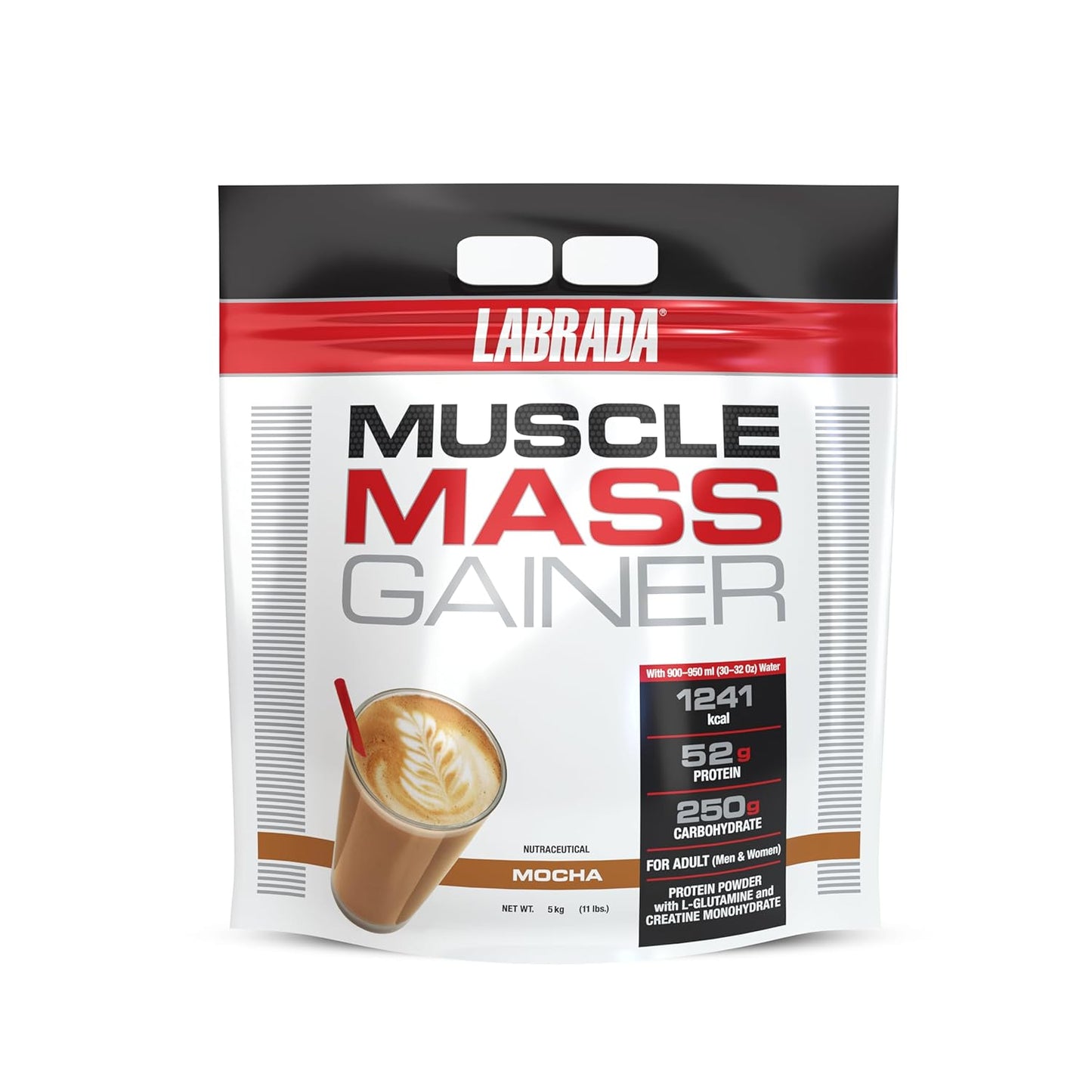 Labrada Muscle Mass Gainer Powder | Gain Weight | Post-Workout | 52g Protein | 250g Carbs | 1g Creatine | 500mg L-Carnitine | 9 Servings