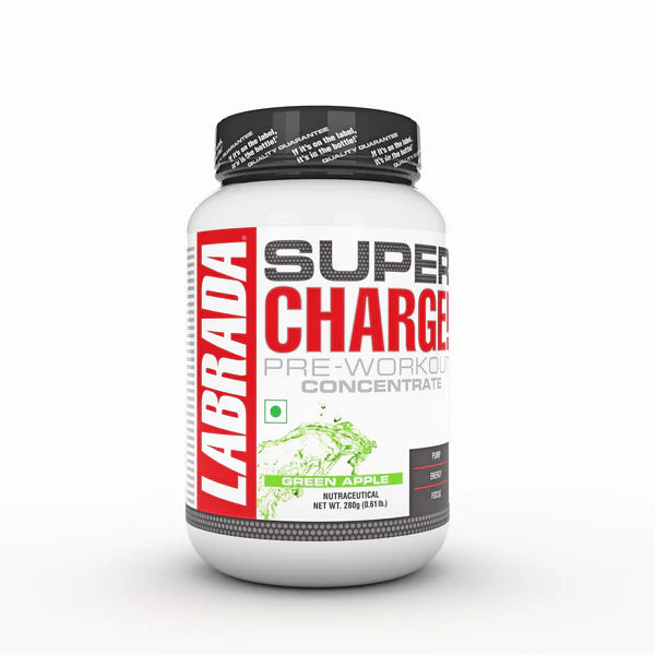 Labrada Super Charge Pre-Workout Concentrate | Green Apple (30 Servings | 0.75g L-Arginine | 375mg L-Citrulline Malate | 2g Beta Alanine | 150mg Caffeine Anhydrous | 250mg Ashwagandha Extract)